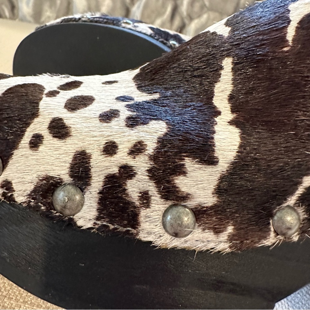 Matisse Black and White Cowhide Studded Platform Clogs - Picture 8 of 10